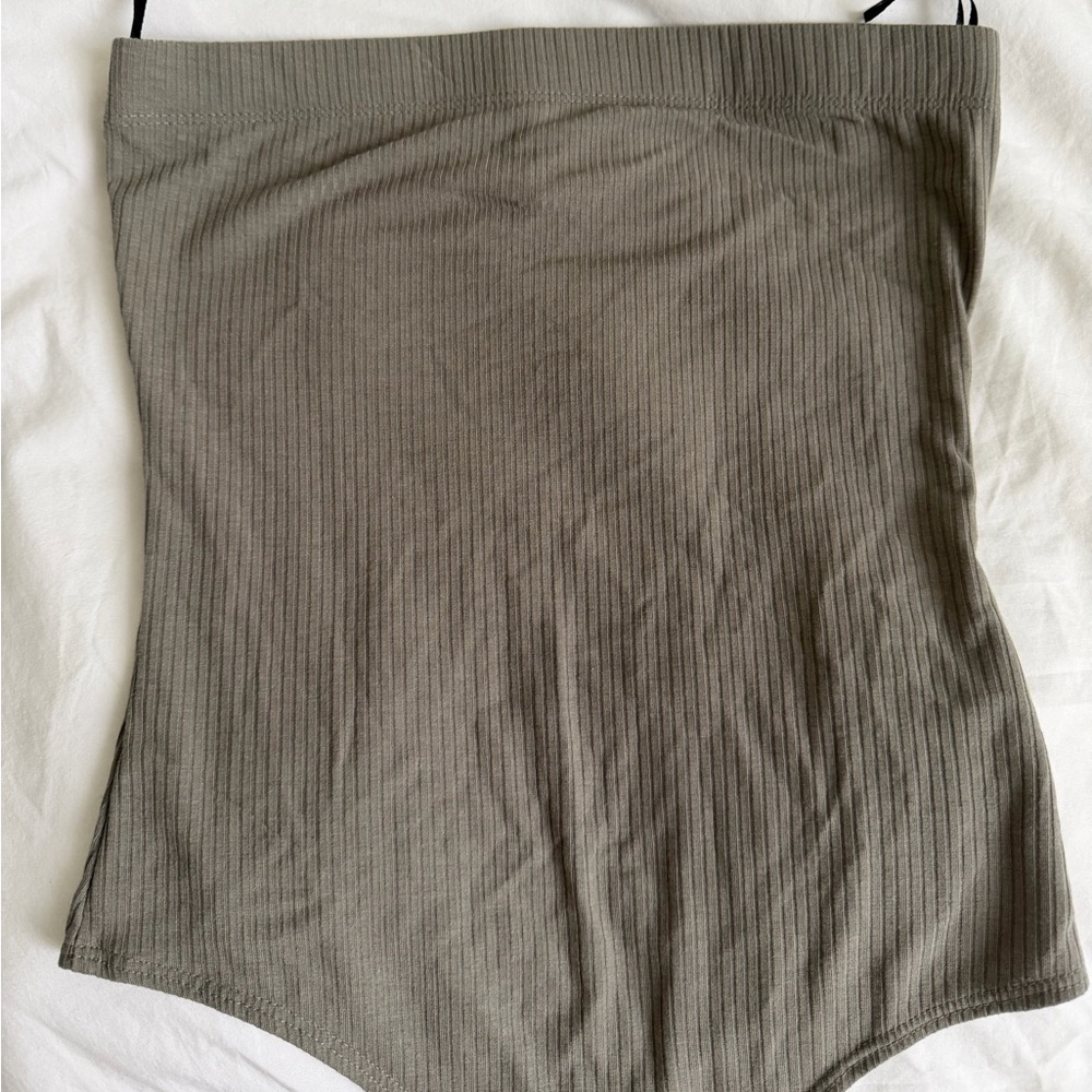 Strapless green ribbed bodysuit NWOT